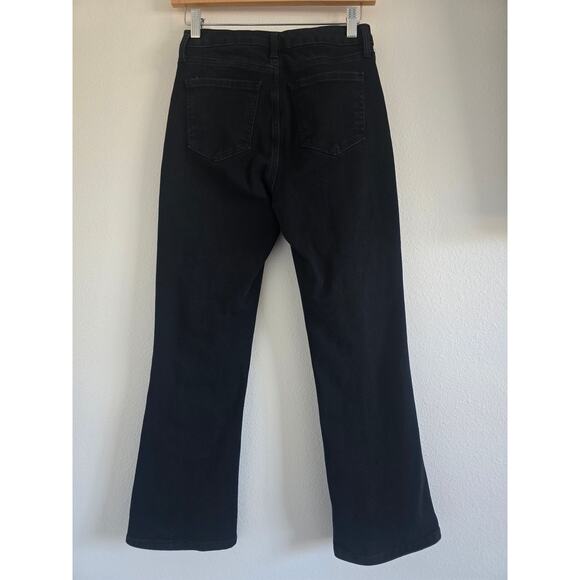 Quince Stretch High Rise Kick Flare Jeans Cropped Black Size 26 Organic Cotton - Picture 5 of 11